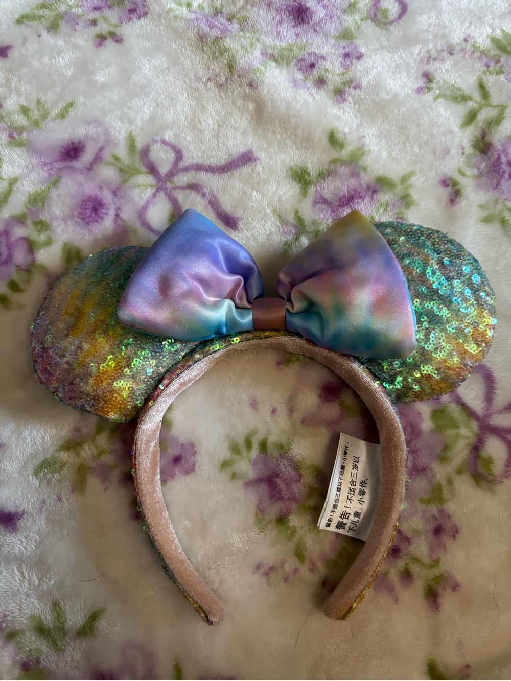 Disney Pastel Sequin Minnie Ears Headband with Iridescent Bow